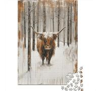 Highland Cattle Jigsaw Puzzles Puzzle for Adults Kids. 1000 Piece Snowy Forest Great Gifts Challenge Toy Home Decoration for Adults& Kids Age 14 Years Up 1000pcs (75x50cm)