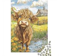 Highland Cattle Jigsaw Puzzles Puzzles for Adults Kids. 1000 Piece Great Gifts Challenge Toy Educational Game Home Decoration for Adults& Kids Age 14 Years Up 1000pcs (75x50cm)