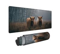 Highland Cattle Large Gaming Mouse Pad, Brown Rural Bulls Thick Stitched Edge Mousepad, Rubber Non-Slip Washable Gaming Mouse Pad for Home and Office Computer, Laptop 16x36 Inch
