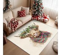 Highland Cattle Large Living Room Rugs 200x300 cm, Washable Christmas Animal Area Rug for Bedroom, Soft Low Pile Non Slip Flannel Printed Carpets, Home Decor ZY&L1