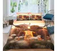 Highland Cattle Microfiber Duvet Cover 3 Pieces Reversible Highland Cow Quilt Cover Easy Care Comforter Cover with Easy Care Pillowcases for Kids Adult Teens All Seasons Bedding King(220x240cm)
