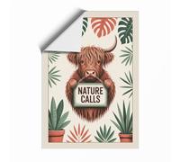 Highland Cattle Nature Calls Modern Unframed Wall Art Print A2 (59.4×42cm), Wall Decor for Living Room, Bedroom, Office & Home, Art Gift