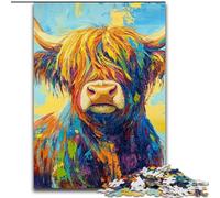 Highland Cattle Oil Painting 1000 Piece Jigsaw Puzzles for Adults Gifts, Brain Intelligence Challenge Addictive Toys for Home Decoration (26x38cm)
