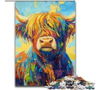 Highland Cattle Oil Painting Jigsaw Puzzles for Adults 1000 Piece, for And 14 Years And over Brainteaser Family Games Christmas Birthday Gifts (50x75cm)