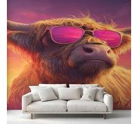 Highland Cattle Photo Wallpaper, Fun Highland Cow Wallpaper Mural, 500x350cm Wall Paper for Bedroom Living Room, Non-Woven Wall Mural Room Decor EL&D60