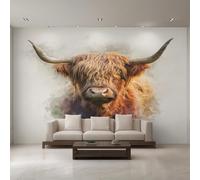Highland Cattle Photo Wallpaper, Highland Cow Wallpaper Mural, 500x350cm Wall Paper for Bedroom Living Room, Non-Woven Wall Mural Room Decor EL&D58