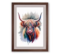 Highland Cattle Portrait Boho Framed Wall Art Print A1 (84.1×59.4cm) Walnut, Wall Decor for Living Room, Bedroom, Office & Home, Ready to Hang, Art Gift