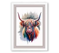 Highland Cattle Portrait Boho Framed Wall Art Print A4 (29.7×21cm) White, Wall Decor for Living Room, Bedroom, Office & Home, Ready to Hang, Art Gift
