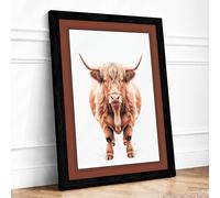 Highland Cattle Portrait Modern Framed Wall Art Print A1 (84.1×59.4cm) Black, Wall Decor for Living Room, Bedroom, Office & Home, Ready to Hang, Art Gift