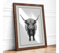 Highland Cattle Portrait Modern Framed Wall Art Print A1 (84.1×59.4cm) Walnut, Wall Decor for Living Room, Bedroom, Office & Home, Ready to Hang, Art Gift