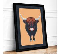 Highland Cattle Portrait Modern Framed Wall Art Print A3 (42×29.7cm) Black, Wall Decor for Living Room, Bedroom, Office & Home, Ready to Hang, Art Gift