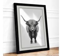 Highland Cattle Portrait Modern Framed Wall Art Print A4 (29.7×21cm) Black, Wall Decor for Living Room, Bedroom, Office & Home, Ready to Hang, Art Gift