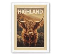 Highland Cattle Portrait Vintage Framed Wall Art Print A3 (42×29.7cm) White, Wall Decor for Living Room, Bedroom, Office & Home, Ready to Hang, Art Gift