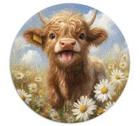 Highland Cattle Puzzle 1000 Piece Jigsaw Round Jigsaws Adults Kids Puzzles Creative Games Home Adult Decoration Educational Games Inspirational 1000pcs (67.5x67.5cm)