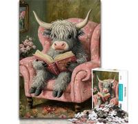 Highland Cattle Reading A Book Jigsaw Puzzles for Teenagers 1000 Pieces,Learning Educational Toy for Is Ideal As A Gift for The Whole Family (38x26cm)