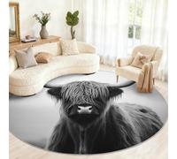Highland Cattle Round Rug 210cm, Highland Cattle Circle Rugs, Black and White Animals Rug, Washable Round Carpet for Kitchen Dining Living Room Bathroom Beneath the Furniture