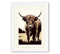 Highland Cattle Rustic Framed Wall Art Print A3 (42×29.7cm) White, Wall Decor for Living Room, Bedroom, Office & Home, Ready to Hang, Art Gift