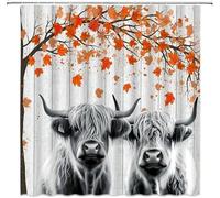 Highland Cattle Shower Curtain 200x200 cm Red Maple Shower Curtain Set Waterproof Mould-Resistant Bathroom Curtain Washable With Hooks W 86.6" X L 78.7" for Wet Room A.671