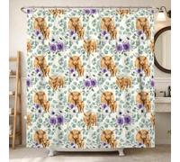Highland Cattle Shower Curtain, Rustic Farmhouse Roses Anemones Spring Cream Waterproof Fabric Design Print Bath Curtains for Home Bathroom Toile Hotel Decor 72x78 Inch