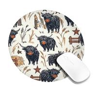 Highland Cattle Small Mouse Pad, Rustic Country Star Fence Fall Black Round Rubber Smooth Portable Mini Desk Mousepad Decor for Home Office Work Gaming Desk Round 8x8 Inch