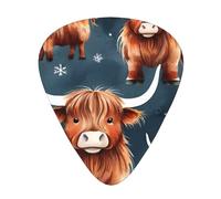 Highland- Cattle-Snowflake 12 Pack Guitar Picks With 3 Thicknesses And Storage Box, Abs Plectrums For Electric Bass Guitar Players