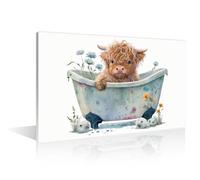Highland Cattle Soaking in a Bathtub Wall Decor 1 Panel Highland Cow Bathroom Wall Decor Pictures Contemporary Home Decor Print on Canvas Stretched and Framed Ready to Hang (16" Wx24 H)