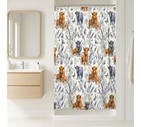 Highland Cattle Stall Shower Curtain, Farmhouse Rustic Lavender Butterfly Summer Blue Waterproof Fabric Toile Cloth Shower Curtains for Bathroom Toile Guest Room Decor 36x72 Inch