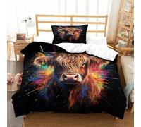 Highland Cattle Three-dimensional Printing Bedding Bedding Ensemble Highland Cattle Duvet Cover Superior Microfiber Pillow Slip Included Plush And Low-maintenance Single（135x200cm）