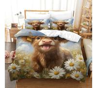 Highland Cattle Three-dimensional Printing Bedding Bedding Ensemble Highland Cattle Quilt Cover Superior Microfiber Pillow Slip Included Plush And Low-maintenance Double（200x200cm）