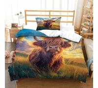 Highland Cattle Three-dimensional Printing Bedding Comforter Set Highland Cattle Bed Cover Ultra-fine Fiber Pillow Slip Included Soft-to-the-touch And Manageable Single（135x200cm）
