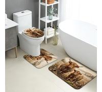 Highland Cattle Vintage Quick Dry Bath Mat, Rustic Brown Animals Absorbent Non Slip Shower Mat, Autumn Flannel Washable Bath Rugs for Bathroom Decorative 3 Piece Sets