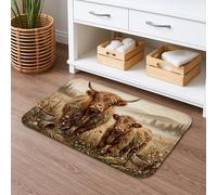 Highland Cattle Vintage Quick Dry Bath Mat, Rustic Brown Animals Absorbent Non Slip Shower Mat, Autumn Flannel Washable Bath Rugs for Bathroom Decorative 16x24 Inch