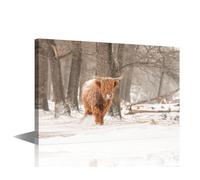 Highland Cattle Wall Art for Bedroom Animals Canvas Art Wall Decor Black and White Modern Wall Art Cattle Pictures for Living Room Nature Artwork Paintings Giclee Framed Ready to Hang 18x12 in