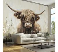 Highland Cattle Wallpaper - Daisy Flower Wild Cow Wall Mural - Wall Murals for Living Room Bedroom - Photo Wallpaper & Home Decor Art - 200 x 140 cm H356