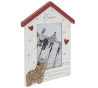 Highland Charm Wooden Photo Frame Home - Rustic House-Shaped Picture Frame with Highland Cow - Holds 10x15 cm Photo