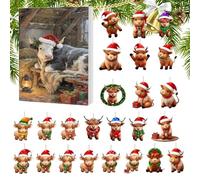 Highland Christmas Advent Decoration 2025 | Countdown Calendar 24 Days Acrylic 2D | Cute Highland Decoration, For Home Tree Window Wall Door Car Mirror