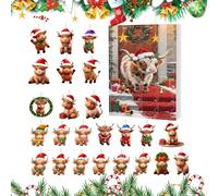Highland Countdown - Flat Acrylic Highland 24 Days, Cartoon Animal Decorations - For Backpack Car Home Bedroom Living Room Fireplace Christmas