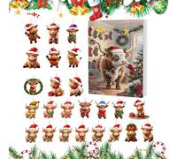 Highland Countdown Ornament, 2D Acrylic Floor Highland Cow 24 Days | Holiday Pendant Christmas Countdown - For Car Home Window Bedroom Living Room Backpack