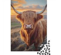 Highland Cow 1000 Pc Cardboard DIY Rustic Pastoral Scene Puzzle, Challenging Family Game, Vibrant Colours, Stress Relief & Home Decor 38x26cm/1000pcs