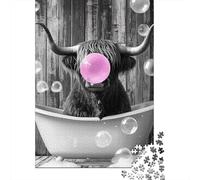 Highland Cow 1000 Piece Jigsaw Puzzle Paper for Adults Bubble Bath Fun Relaxation Focus Skill Decor 52x38cm/1000pcs