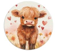 Highland Cow 1000 Pieces Circular Jigsaw Creative Challenging Educational Art Games for Adults And Kids 1000pcs (67.5x67.5cm)