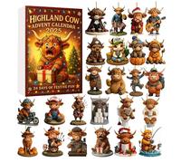 Highland Cow 2025 Advent Calendar, 24 Day Christmas Countdown Calendar Christmas Decorations for Christmas Tree and Home, Great for Cow Lovers
