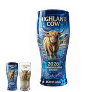 Highland Cow 2026 Commemorative Glass, Premium Crystal Beer Glass with Highland Landscape, Vintage Farm Animal Design Stained Drinking Glasses, for Coffee Lovers, Women & Cowgirl (Colorful)