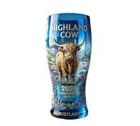 Highland Cow 2026 Commemorative Glass, Premium Crystal Beer Glass with Highland Landscape, Vintage Farm Animal Design Stained Drinking Glasses (A)