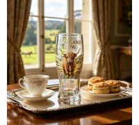 Highland Cow 2026 Commemorative Glass, Premium Crystal Beer Glass with Highland Landscape - Vintage Farm Animal Design, Highland Cows Stained Drinking Glasses for Coffee Lovers, Women (B)