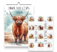 Highland Cow 2026 Wall Calendar, A4 Size 21.0 x 29.7 cm, Monthly Format with UK & US Holidays, Farm Animals, Highland Cow Calendar, Cows 2026, Highlands, Handmade, Fluffy Cows