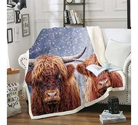 Highland Cow 3D Funny Bull Cattle Fleece Throw Blanket for Kids Boys Girls Couple Western Animal for Sofa Bed Wildlife Cow,Single 50x60 Inch