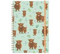 Highland Cow A4 Notebook - Wiro Bound Lined Hardback Journal 100 Pages FSC Paper - Cute Animal Design Note Book with Elastic Closure - Large Writing Pad for School Office Work Study Notes Gift