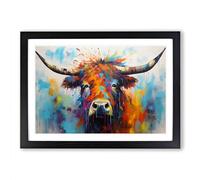 Highland Cow Abstract Framed Wall Art Print A2 Black