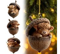 Highland Cow Acorn Ornaments, Cozy Christmas Ornaments, 2D Cute Animal Christmas Trees Hanging Decorations, Rustic Nature-Themed Home Decor, Highland Cow Animal Lovers Gift (3, Brown-E)